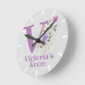 子供ベッドルームクロックと名前&イニシャル ラウンド壁時計 (傾斜)