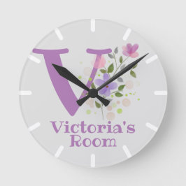 子供ベッドルームクロックと名前&イニシャル ラウンド壁時計