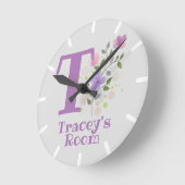 子供ベッドルームクロックと名前&イニシャル ラウンド壁時計 (傾斜)
