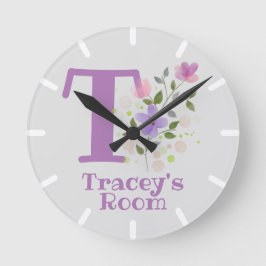 子供ベッドルームクロックと名前&イニシャル ラウンド壁時計