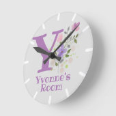 子供ベッドルームクロックと名前&イニシャル ラウンド壁時計 (傾斜)