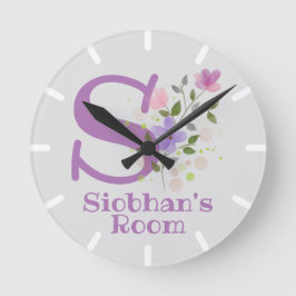 子供ベッドルームクロックと名前&イニシャル ラウンド壁時計
