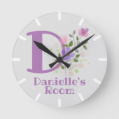 子供ベッドルームクロックデザインと名前&イニシャル ラウンド壁時計 (正面)