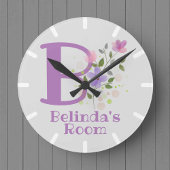 子供ベッドルームクロックデザインと名前&イニシャル ラウンド壁時計