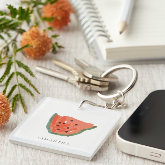 子供モダン手描きスイカ果実赤グリーン キーホルダー (正面右)