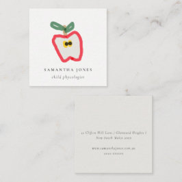 子供モダン手描きリンゴ果実赤グリーン スクエア名刺