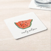子供モダン手描き赤い緑のスイカの果実 スクエアペーパーコースター (アングル)