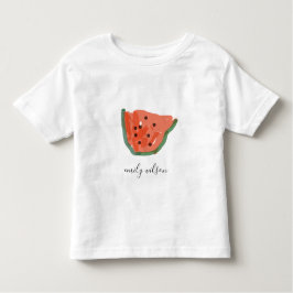 子供モダン手描き赤い緑のスイカの果実 トドラーTシャツ