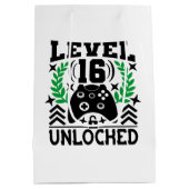 子供ユニセックスゲーマー誕生日年齢16 ミディアムペーパーバッグ (裏面)