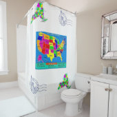 子供世界地図ホワイトブルーのショーカーテン シャワーカーテン (インサイチュ)