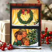 子供付きヴィンテージクリスマスウィンドウ シーズンカード