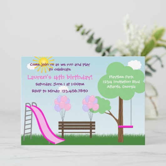 子供公園の誕生日のパーティの招待状 招待状 (スタンド正面)