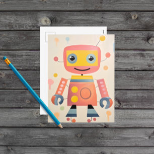 子供向けのかわいいカラフルロボットポストカード シーズンポストカード
