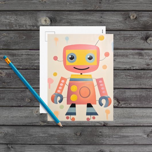 子供向けのかわいいカラフルロボットポストカード シーズンポストカード