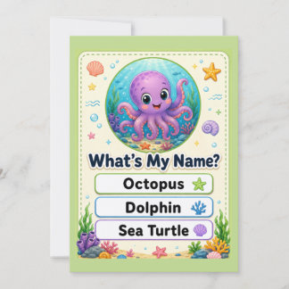 子供向けのかわいいタコの学習フラッシュカード サンキューカード