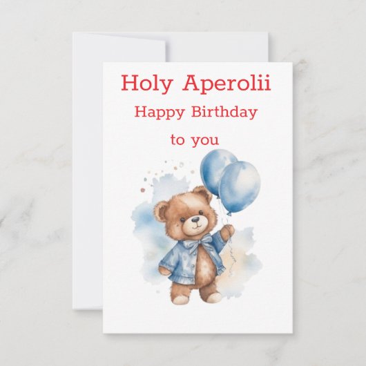 子供向けのかわいいテディベアの誕生日カード (正面)