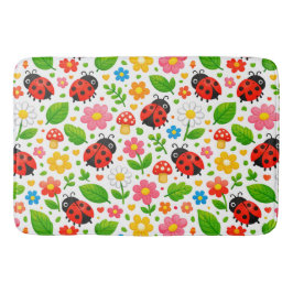 子供向けのかわいいテントウムシと花の装飾 バスマット