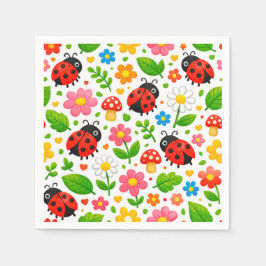 子供向けのかわいいテントウムシと花 自然愛好家向け スタンダードカクテルナプキン