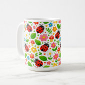 子供向けのかわいいテントウムシと花 自然愛好家 コーヒーマグカップ (正面左)