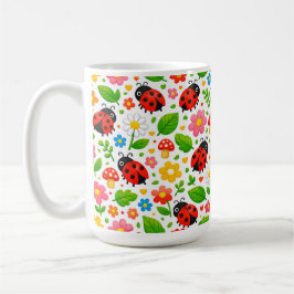 子供向けのかわいいテントウムシと花 自然愛好家 コーヒーマグカップ