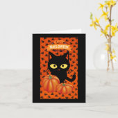 子供向けのかわいいハロウィン黒猫ノートカード カード (黄色い花)