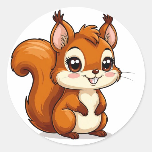 子供向けのかわいい大きな目のキャラクター リス ラウンドシール (正面)