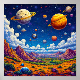 子供向けのかわいい宇宙ウォールアート ポスター