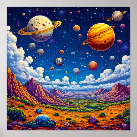 子供向けのかわいい宇宙ウォールアート ポスター (正面)