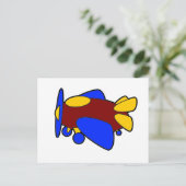 子供向けのかわいい赤黄色青飛行機の漫画 ポストカード (スタンド正面)