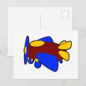 子供向けのかわいい赤黄色青飛行機の漫画 ポストカード (正面/裏面)