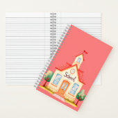 子供向けのイラスト付き学校の建物が描かれたノートブック ノートブック (内側)