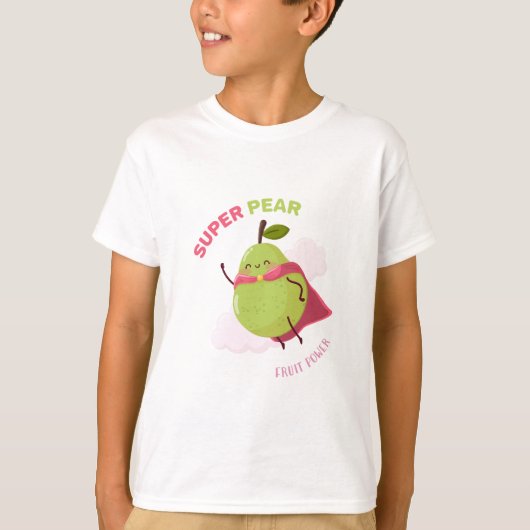 子供向けのスーパーヒーローの梨のイラスト Tシャツ (正面)