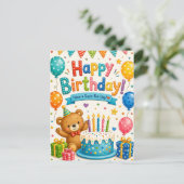 子供向けの可愛いテディベアの誕生日ポストカード ポストカード (スタンド正面)