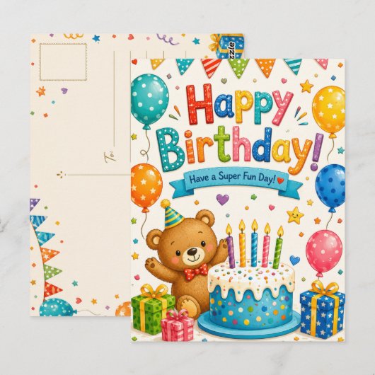 子供向けの可愛いテディベアの誕生日ポストカード ポストカード (正面/裏面)