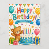 子供向けの可愛いテディベアの誕生日ポストカード ポストカード (正面)