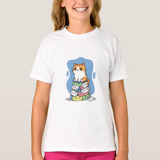 子供向けの可愛いメール猫 Tシャツ (正面)