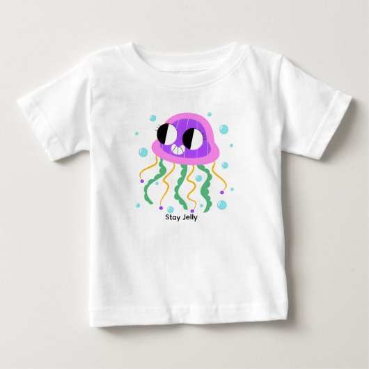 子供向けの紫色の海洋生物イラストステッカー ベビーTシャツ (正面)