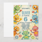 子供向けの遊び心あふれるロボット誕生日招待状 招待状 (正面/裏面)