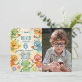 子供向けの遊び心あふれるロボット誕生日招待状 招待状 (スタンド正面)