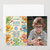 子供向けの遊び心あふれるロボット誕生日招待状 招待状 (正面/裏面)