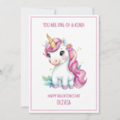 子供向けの魔法のユニコーンがかわいい乙女のカラフルなバレンタイン シーズンカード (正面)