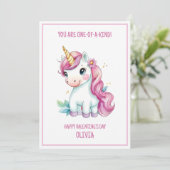 子供向けの魔法のユニコーンがかわいい乙女のカラフルなバレンタイン シーズンカード (スタンド正面)