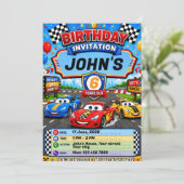 子供向けカーレース誕生日招待状 招待状 (スタンド正面)