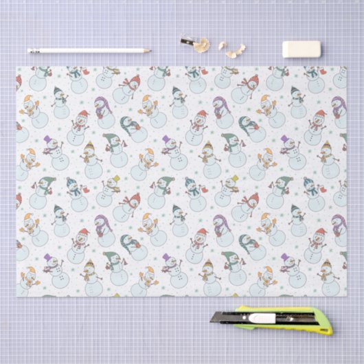 子供向けクリスマスかわいい雪だるまin帽子白 薄葉紙 (クラフト)