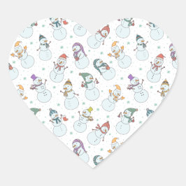 子供向けクリスマスかわいい雪だるまin帽子 ハートシール