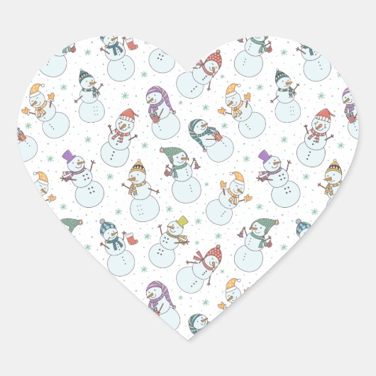 子供向けクリスマスかわいい雪だるまin帽子 ハートシール (正面)