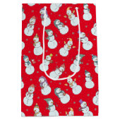 子供向けクリスマスかわいい雪だるまin帽子 ミディアムペーパーバッグ (裏面)