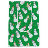 子供向けクリスマスかわいい雪だるまin帽子 ミディアムペーパーバッグ (裏面)