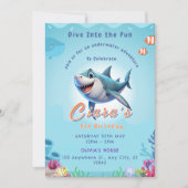 子供向けサメパーティーの招待状 海の生き物付き 招待状 (正面)