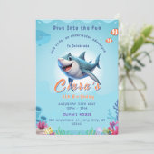 子供向けサメパーティーの招待状 海の生き物付き 招待状 (スタンド正面)